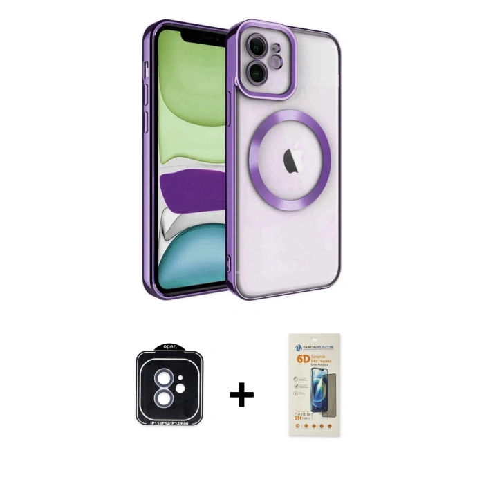 MARSİLYAN™- iPhone 11 Kılıf Nova Işık Özel Seri - Siyah 6D Mat Seramik Hayalet Nano Ekran Koruyucu + PVD Metal Kamera Lens - MI