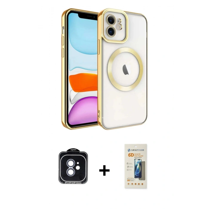 MARSİLYAN™- iPhone 11 Kılıf Nova Işık Özel Seri - Siyah 6D Mat Seramik Hayalet Nano Ekran Koruyucu + PVD Metal Kamera Lens - MI
