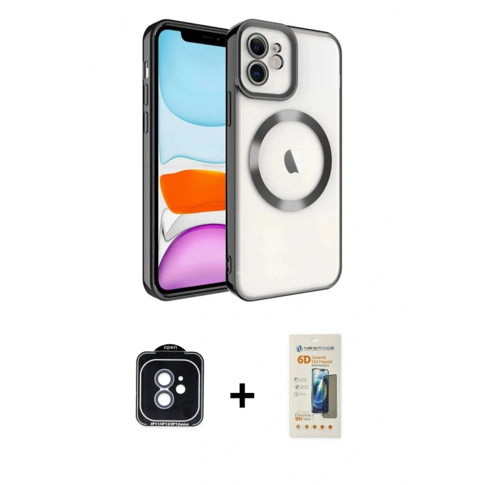 MARSİLYAN™- iPhone 11 Kılıf Nova Işık Özel Seri - Siyah 6D Mat Seramik Hayalet Nano Ekran Koruyucu + PVD Metal Kamera Lens - MI