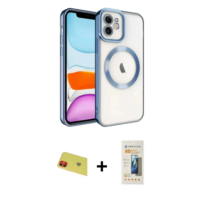 MARSİLYAN™- iPhone 11 Kılıf Nova Işık Özel Seri - Siyah 6D Mat Seramik Hayalet Nano Ekran Koruyucu + Rainbow Kamera Lens Koruma Cam - KI