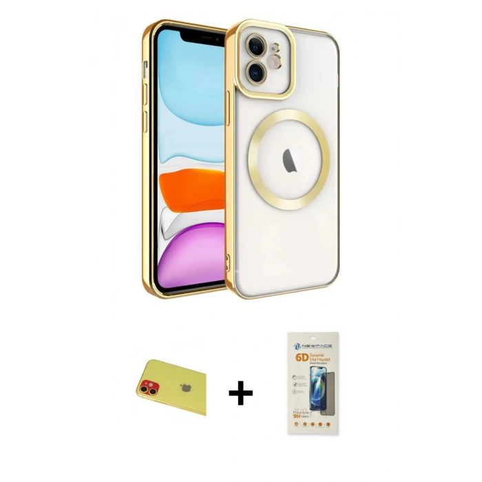 MARSİLYAN™- iPhone 11 Kılıf Nova Işık Özel Seri - Siyah 6D Mat Seramik Hayalet Nano Ekran Koruyucu + Rainbow Kamera Lens Koruma Cam - KI