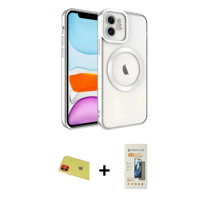 MARSİLYAN™- iPhone 11 Kılıf Nova Işık Özel Seri - Siyah 6D Mat Seramik Hayalet Nano Ekran Koruyucu + Rainbow Kamera Lens Koruma Cam - KI
