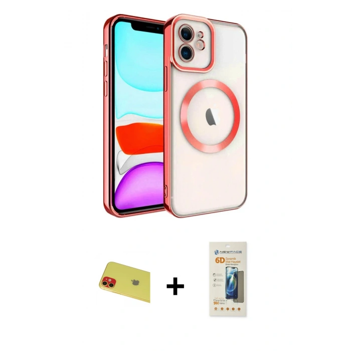 MARSİLYAN™- iPhone 11 Kılıf Nova Işık Özel Seri - Siyah 6D Mat Seramik Hayalet Nano Ekran Koruyucu + Rainbow Kamera Lens Koruma Cam - KI