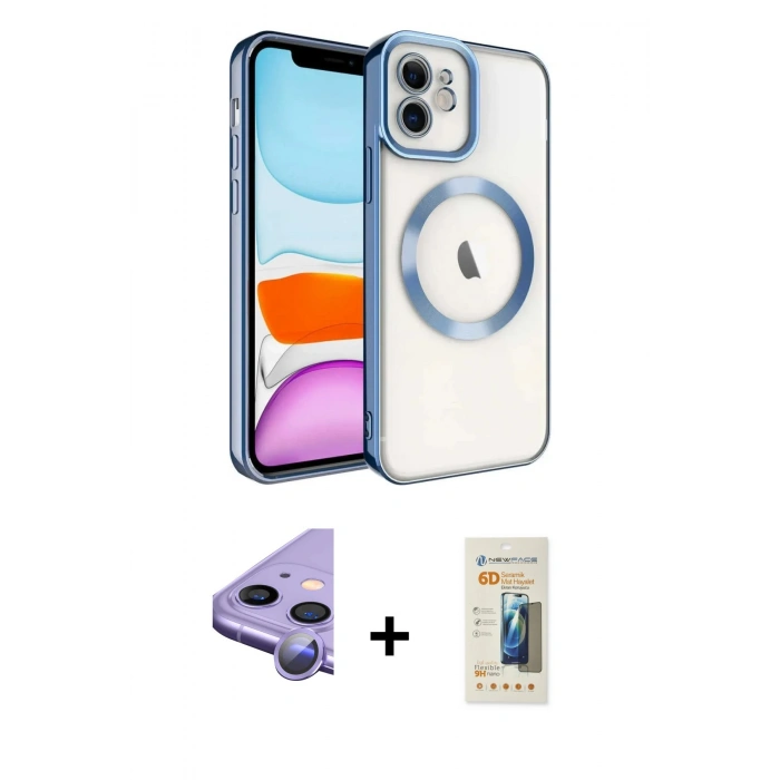 MARSİLYAN™- iPhone 11 Kılıf Nova Işık Özel Seri - Siyah 6D Mat Seramik Hayalet Nano Ekran Koruyucu + Raze Metal Kamera Lens - MR