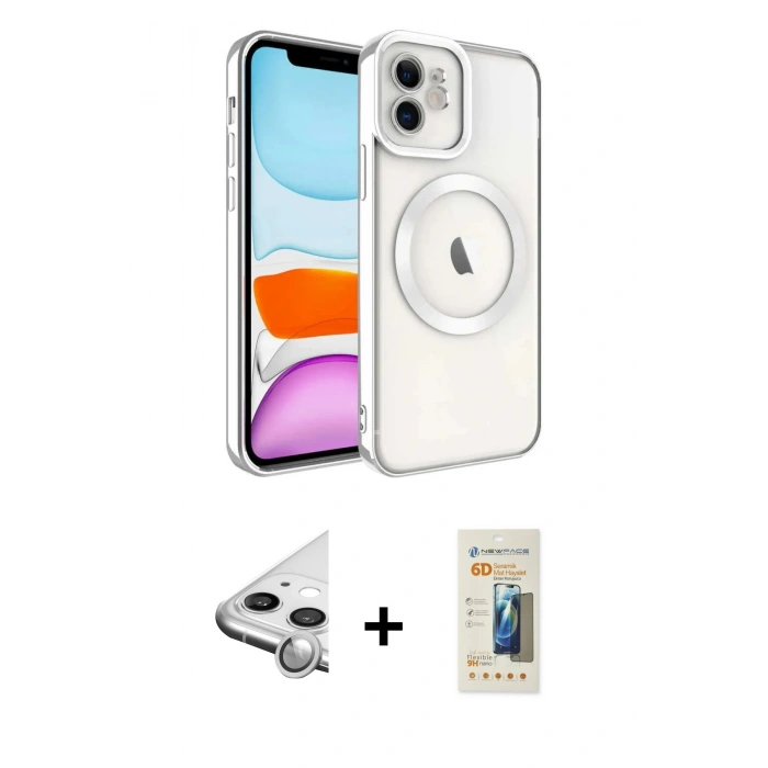 MARSİLYAN™- iPhone 11 Kılıf Nova Işık Özel Seri - Siyah 6D Mat Seramik Hayalet Nano Ekran Koruyucu + Raze Metal Kamera Lens - GS