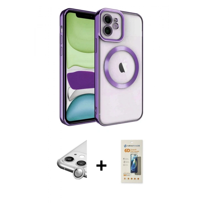 MARSİLYAN™- iPhone 11 Kılıf Nova Işık Özel Seri - Siyah 6D Mat Seramik Hayalet Nano Ekran Koruyucu + Raze Metal Kamera Lens - GS