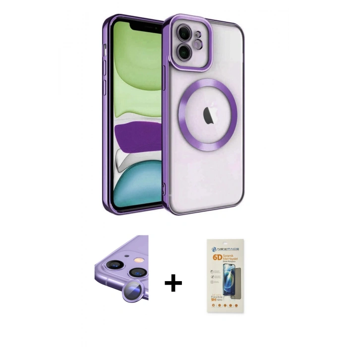 MARSİLYAN™- iPhone 11 Kılıf Nova Işık Özel Seri - Siyah 6D Mat Seramik Hayalet Nano Ekran Koruyucu + Raze Metal Kamera Lens - MR