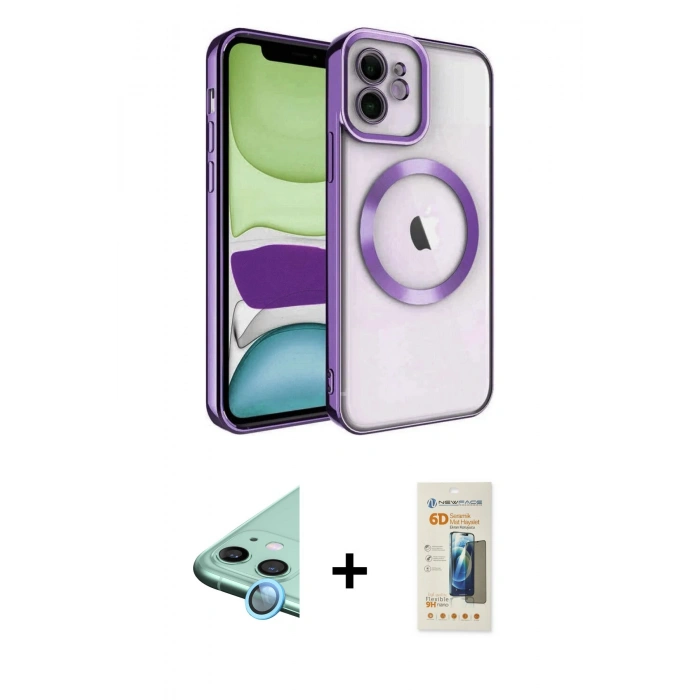 MARSİLYAN™- iPhone 11 Kılıf Nova Işık Özel Seri - Siyah 6D Mat Seramik Hayalet Nano Ekran Koruyucu + Raze Metal Kamera Lens - MI