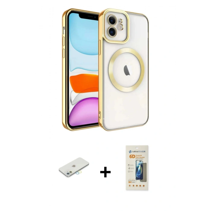 MARSİLYAN™- iPhone 11 Kılıf Nova Işık Özel Seri - Siyah 6D Mat Seramik Hayalet Nano Ekran Koruyucu + Renkli Kamera Lens Koruma Cam - SI