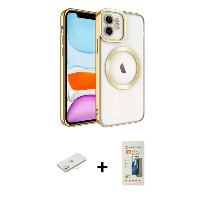 MARSİLYAN™- iPhone 11 Kılıf Nova Işık Özel Seri - Siyah 6D Mat Seramik Hayalet Nano Ekran Koruyucu + Renkli Kamera Lens Koruma Cam - SI