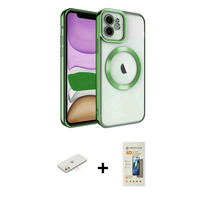 MARSİLYAN™- iPhone 11 Kılıf Nova Işık Özel Seri - Siyah 6D Mat Seramik Hayalet Nano Ekran Koruyucu + Renkli Kamera Lens Koruma Cam - SI