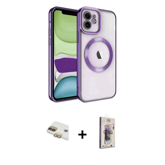 MARSİLYAN™- iPhone 11 Kılıf Nova Işık Özel Seri - Siyah Bilvis 3D Cam Ekran Koruyucu + Pers Alüminyum Kamera Lens - GD