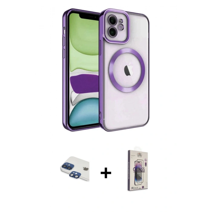 MARSİLYAN™- iPhone 11 Kılıf Nova Işık Özel Seri - Siyah Bilvis 3D Cam Ekran Koruyucu + Pers Alüminyum Kamera Lens - LT