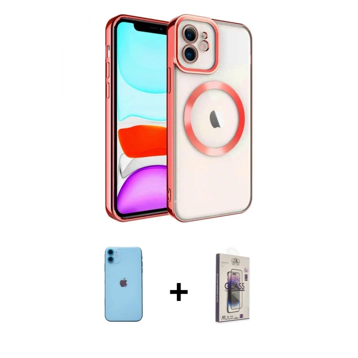 MARSİLYAN™- iPhone 11 Kılıf Nova Işık Özel Seri - Siyah Bilvis 3D Cam Ekran Koruyucu + Neon Fosforlu Kamera Lens - MI