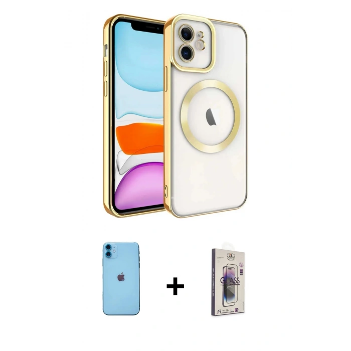 MARSİLYAN™- iPhone 11 Kılıf Nova Işık Özel Seri - Siyah Bilvis 3D Cam Ekran Koruyucu + Neon Fosforlu Kamera Lens - MI