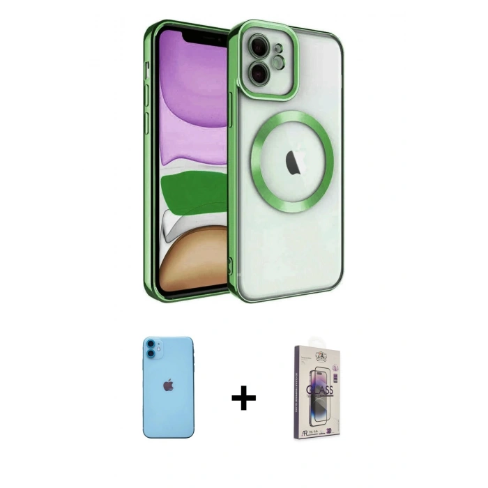 MARSİLYAN™- iPhone 11 Kılıf Nova Işık Özel Seri - Siyah Bilvis 3D Cam Ekran Koruyucu + Neon Fosforlu Kamera Lens - MI