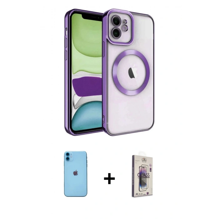 MARSİLYAN™- iPhone 11 Kılıf Nova Işık Özel Seri - Siyah Bilvis 3D Cam Ekran Koruyucu + Neon Fosforlu Kamera Lens - MI