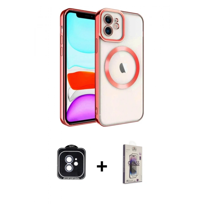 MARSİLYAN™- iPhone 11 Kılıf Nova Işık Özel Seri - Siyah Bilvis 3D Cam Ekran Koruyucu + PVD Metal Kamera Lens - MI