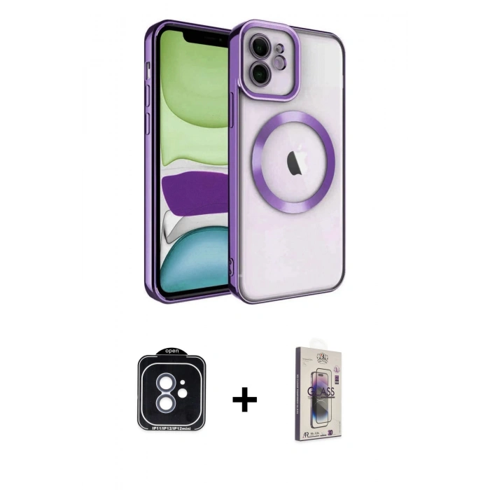 MARSİLYAN™- iPhone 11 Kılıf Nova Işık Özel Seri - Siyah Bilvis 3D Cam Ekran Koruyucu + PVD Metal Kamera Lens - MI