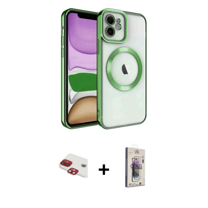 MARSİLYAN™- iPhone 11 Kılıf Nova Işık Özel Seri - Siyah Bilvis 3D Cam Ekran Koruyucu + Pers Alüminyum Kamera Lens - KI