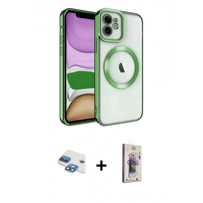 MARSİLYAN™- iPhone 11 Kılıf Nova Işık Özel Seri - Siyah Bilvis 3D Cam Ekran Koruyucu + Pers Alüminyum Kamera Lens - GI