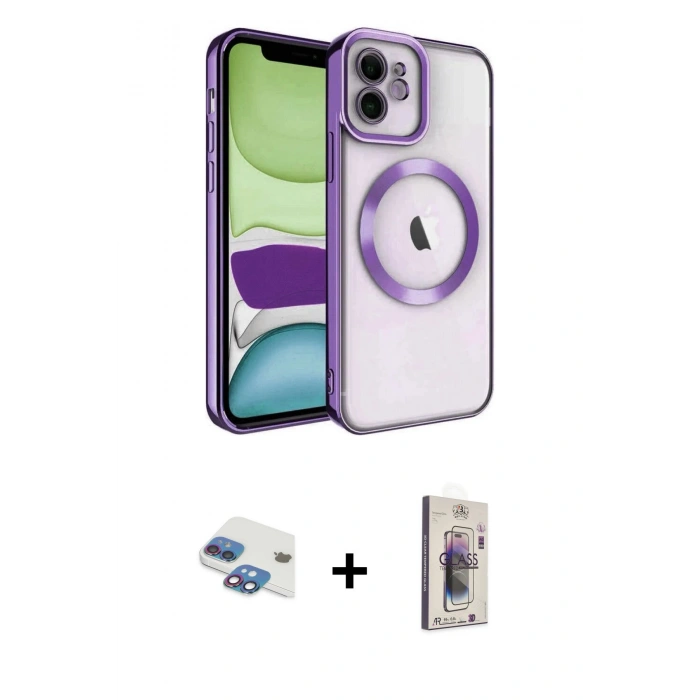 MARSİLYAN™- iPhone 11 Kılıf Nova Işık Özel Seri - Siyah Bilvis 3D Cam Ekran Koruyucu + Pers Alüminyum Kamera Lens - GI