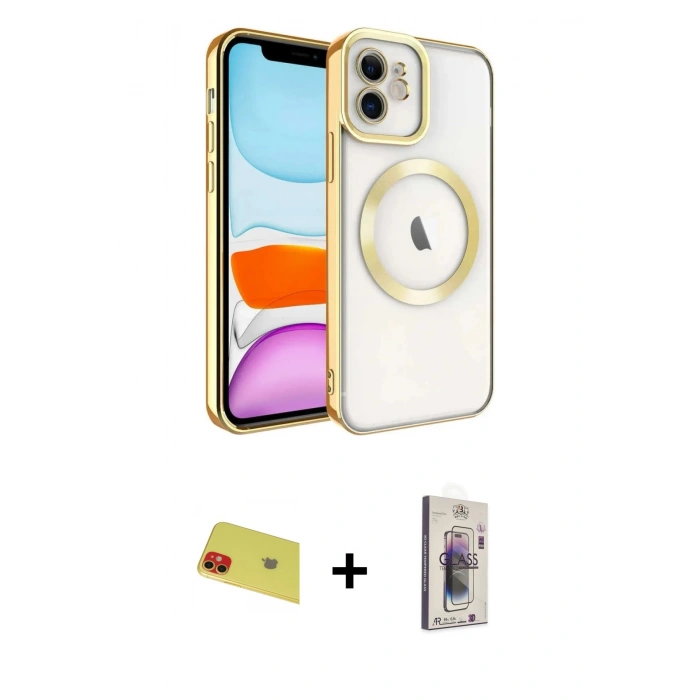 MARSİLYAN™- iPhone 11 Kılıf Nova Işık Özel Seri - Siyah Bilvis 3D Cam Ekran Koruyucu + Rainbow Kamera Lens Koruma Cam - KI