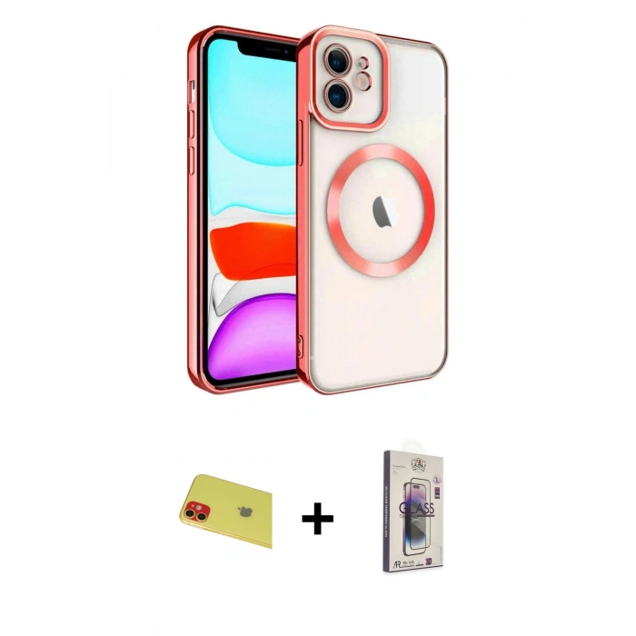 MARSİLYAN™- iPhone 11 Kılıf Nova Işık Özel Seri - Siyah Bilvis 3D Cam Ekran Koruyucu + Rainbow Kamera Lens Koruma Cam - KI