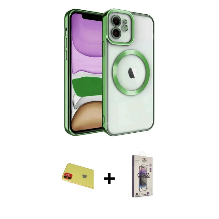 MARSİLYAN™- iPhone 11 Kılıf Nova Işık Özel Seri - Siyah Bilvis 3D Cam Ekran Koruyucu + Rainbow Kamera Lens Koruma Cam - KI