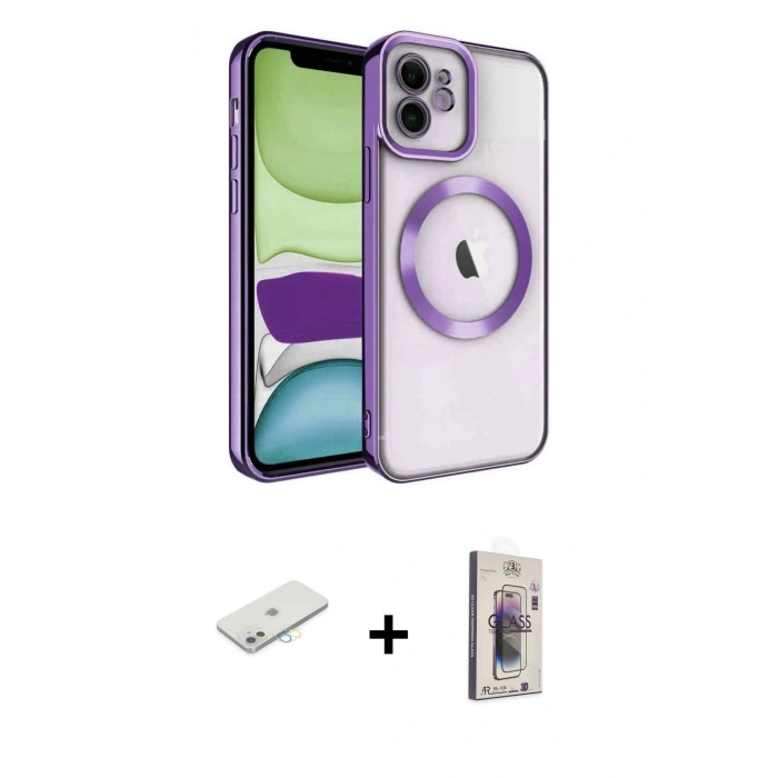 MARSİLYAN™- iPhone 11 Kılıf Nova Işık Özel Seri - Siyah Bilvis 3D Cam Ekran Koruyucu + Renkli Kamera Lens Koruma Cam - SI