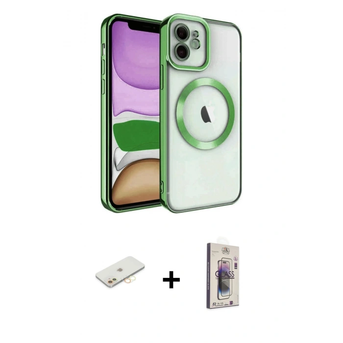 MARSİLYAN™- iPhone 11 Kılıf Nova Işık Özel Seri - Siyah Bilvis 3D Cam Ekran Koruyucu + Renkli Kamera Lens Koruma Cam - SI
