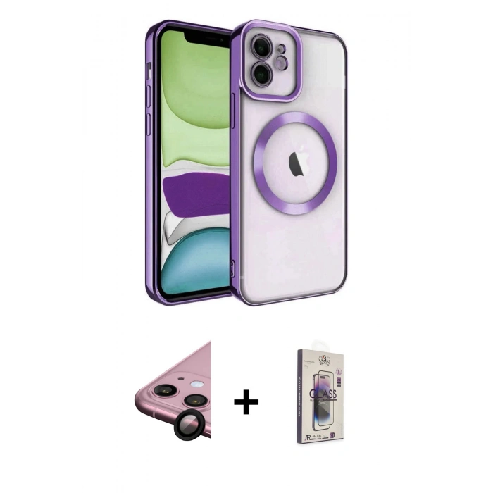 MARSİLYAN™- iPhone 11 Kılıf Nova Işık Özel Seri - Siyah Bilvis 3D Cam Ekran Koruyucu + Raze Metal Kamera Lens - SH