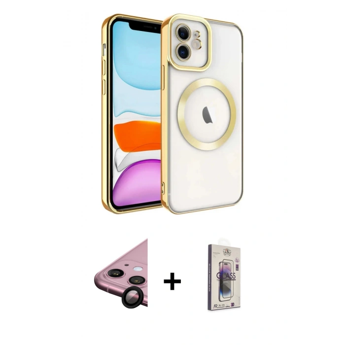 MARSİLYAN™- iPhone 11 Kılıf Nova Işık Özel Seri - Siyah Bilvis 3D Cam Ekran Koruyucu + Raze Metal Kamera Lens - SH