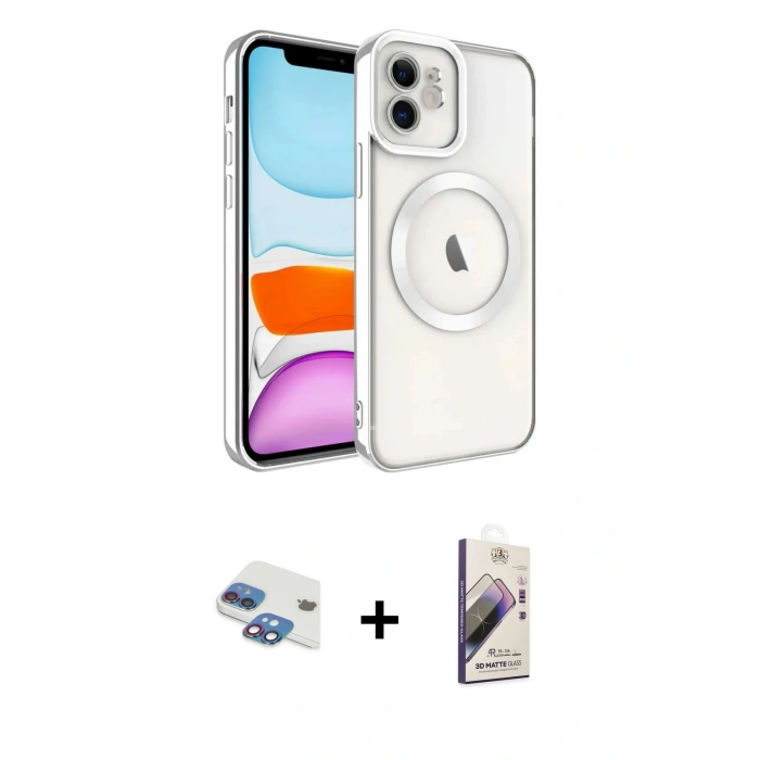 MARSİLYAN™- iPhone 11 Kılıf Nova Işık Özel Seri - Siyah Bilvis 3D Mat Cam Ekran Koruyucu + Pers Alüminyum Kamera Lens - GI