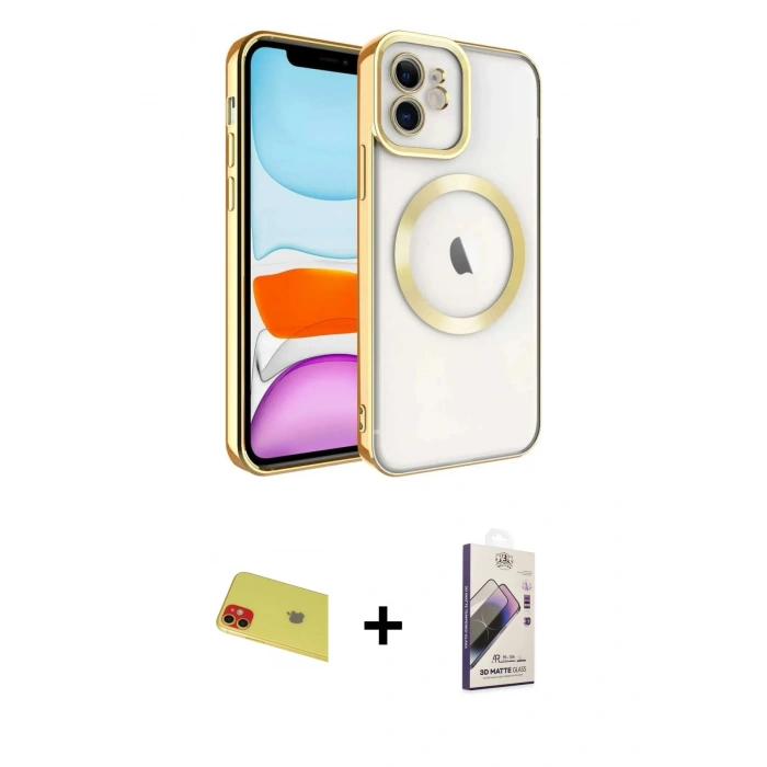 MARSİLYAN™- iPhone 11 Kılıf Nova Işık Özel Seri - Siyah Bilvis 3D Mat Cam Ekran Koruyucu + Kırmızı Rainbow Kamera Lens Koruma Cam