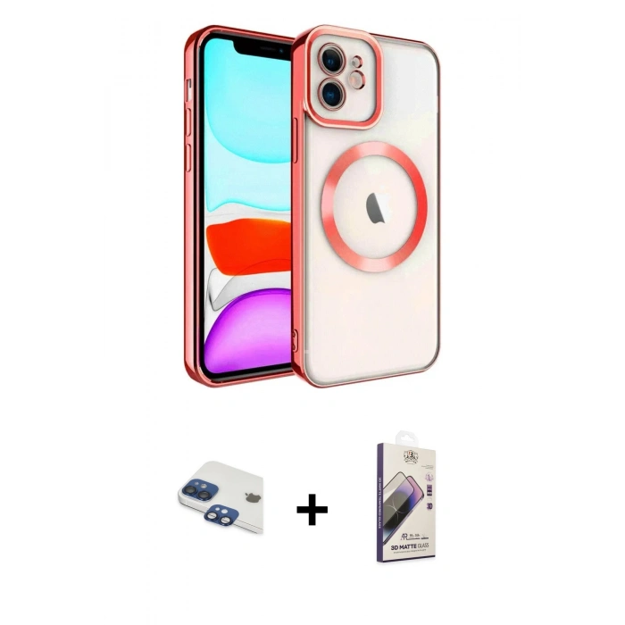 MARSİLYAN™- iPhone 11 Kılıf Nova Işık Özel Seri - Siyah Bilvis 3D Mat Cam Ekran Koruyucu + Pers Alüminyum Kamera Lens - LT
