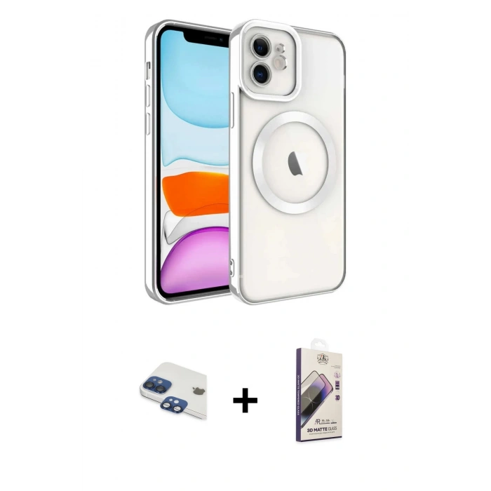 MARSİLYAN™- iPhone 11 Kılıf Nova Işık Özel Seri - Siyah Bilvis 3D Mat Cam Ekran Koruyucu + Pers Alüminyum Kamera Lens - LT