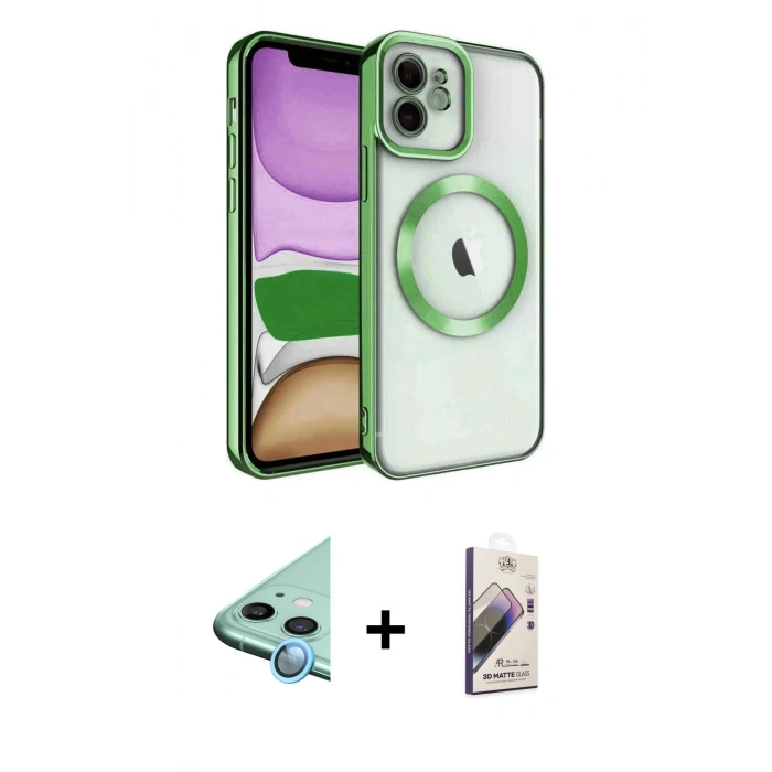 MARSİLYAN™- iPhone 11 Kılıf Nova Işık Özel Seri - Siyah Bilvis 3D Mat Cam Ekran Koruyucu + Raze Metal Kamera Lens - MI