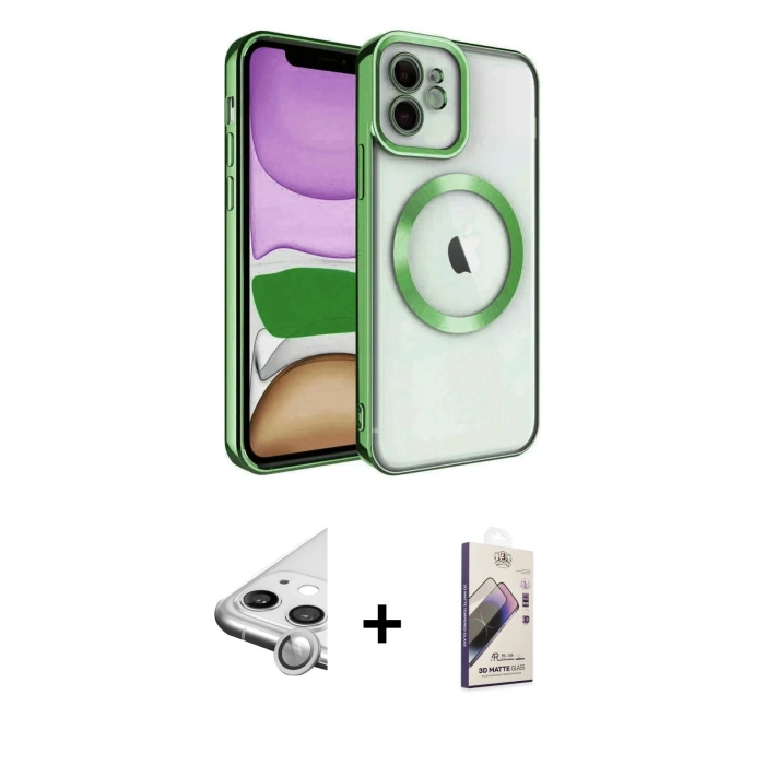MARSİLYAN™- iPhone 11 Kılıf Nova Işık Özel Seri - Siyah Bilvis 3D Mat Cam Ekran Koruyucu + Raze Metal Kamera Lens - GS