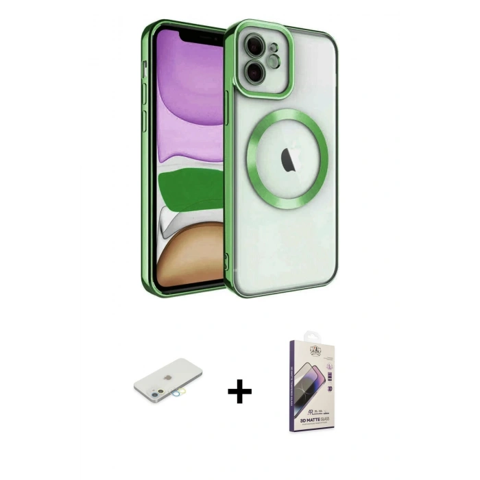 MARSİLYAN™- iPhone 11 Kılıf Nova Işık Özel Seri - Siyah Bilvis 3D Mat Cam Ekran Koruyucu + Renkli Kamera Lens Koruma Cam - SI