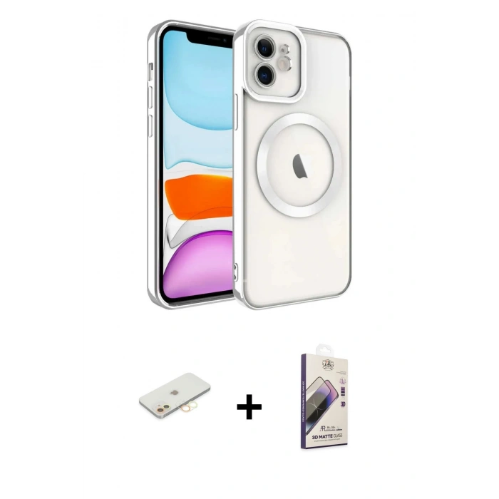 MARSİLYAN™- iPhone 11 Kılıf Nova Işık Özel Seri - Siyah Bilvis 3D Mat Cam Ekran Koruyucu + Renkli Kamera Lens Koruma Cam - SI