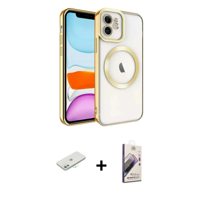 MARSİLYAN™- iPhone 11 Kılıf Nova Işık Özel Seri - Siyah Bilvis 3D Mat Cam Ekran Koruyucu + Renkli Kamera Lens Koruma Cam - SI