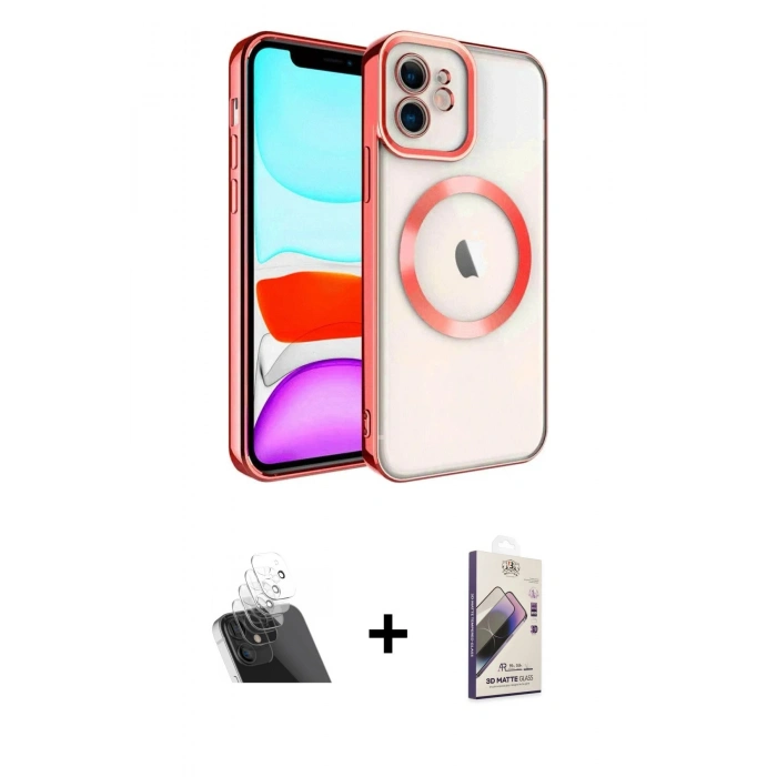 MARSİLYAN™- iPhone 11 Kılıf Nova Işık Özel Seri - Siyah Bilvis 3D Mat Cam Ekran Koruyucu + Şeffaf Kamera Lens Koruma Cam