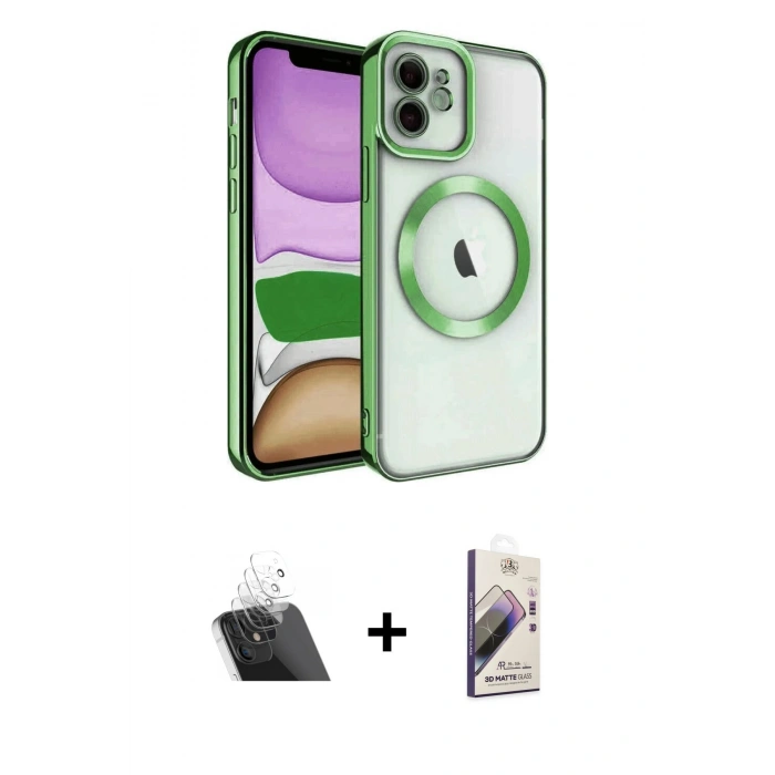 MARSİLYAN™- iPhone 11 Kılıf Nova Işık Özel Seri - Siyah Bilvis 3D Mat Cam Ekran Koruyucu + Şeffaf Kamera Lens Koruma Cam