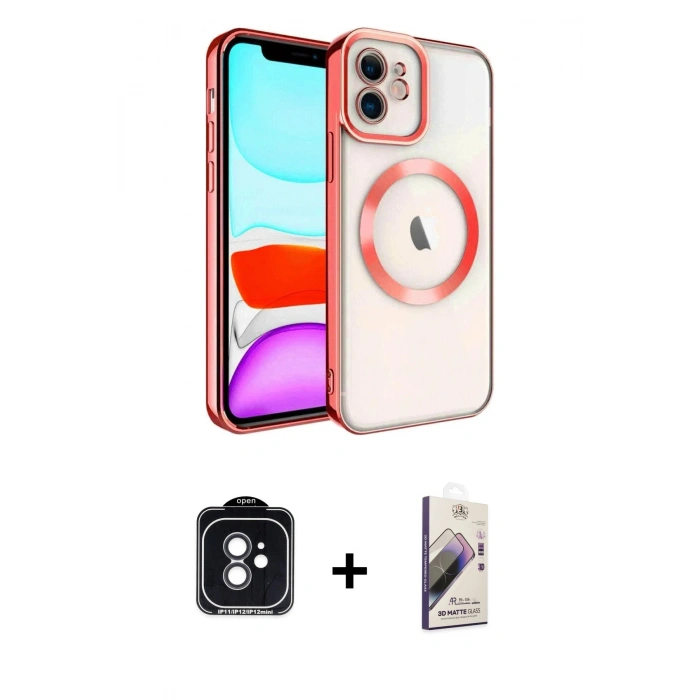 MARSİLYAN™- iPhone 11 Kılıf Nova Işık Özel Seri - Siyah Bilvis 3D Mat Cam Ekran Koruyucu + PVD Metal Kamera Lens - SH
