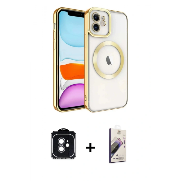 MARSİLYAN™- iPhone 11 Kılıf Nova Işık Özel Seri - Siyah Bilvis 3D Mat Cam Ekran Koruyucu + PVD Metal Kamera Lens - SH
