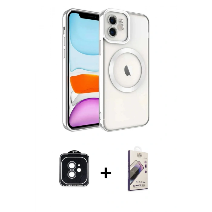 MARSİLYAN™- iPhone 11 Kılıf Nova Işık Özel Seri - Siyah Bilvis 3D Mat Cam Ekran Koruyucu + PVD Metal Kamera Lens - SH
