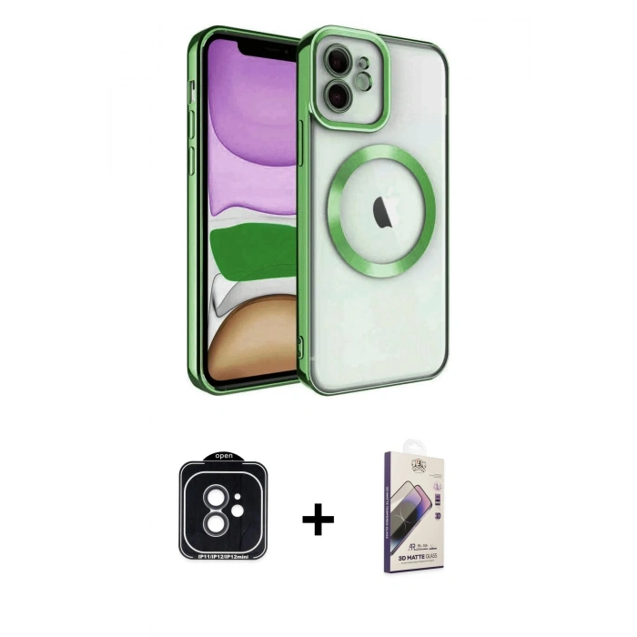 MARSİLYAN™- iPhone 11 Kılıf Nova Işık Özel Seri - Siyah Bilvis 3D Mat Cam Ekran Koruyucu + PVD Metal Kamera Lens - SH