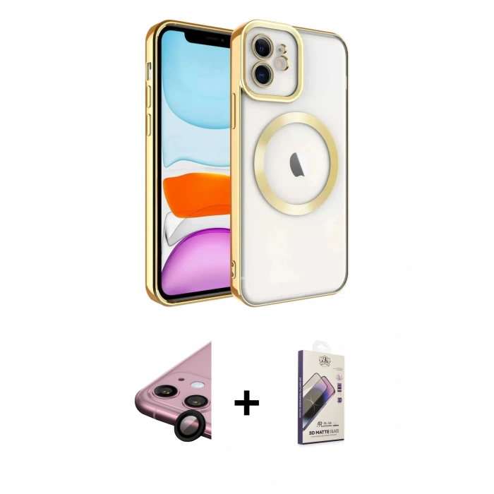MARSİLYAN™- iPhone 11 Kılıf Nova Işık Özel Seri - Siyah Bilvis 3D Mat Cam Ekran Koruyucu + Raze Metal Kamera Lens - SH