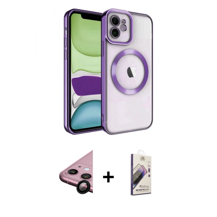 MARSİLYAN™- iPhone 11 Kılıf Nova Işık Özel Seri - Siyah Bilvis 3D Mat Cam Ekran Koruyucu + Raze Metal Kamera Lens - SH
